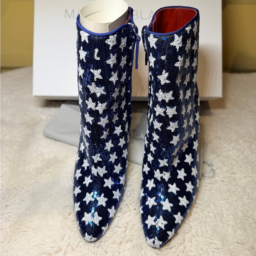 New Authentic Manolo Blahnik Starry Heeled Boots - Picture 12 of 15